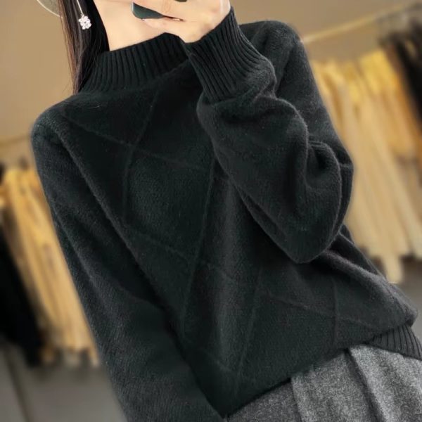 Casual Mock Neck Pullover Cashmere Warm Loose Sweater - Image 7