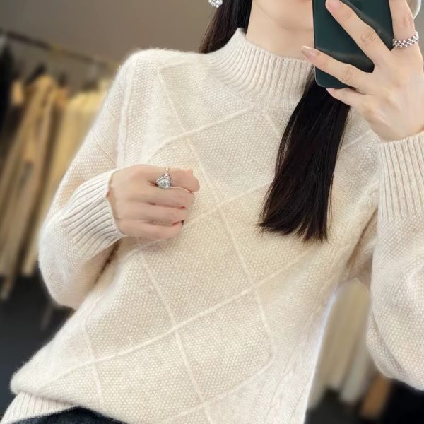 Casual Mock Neck Pullover Cashmere Warm Loose Sweater - Image 11