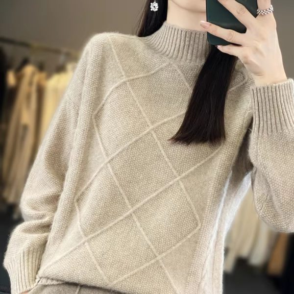 Casual Mock Neck Pullover Cashmere Warm Loose Sweater - Image 4