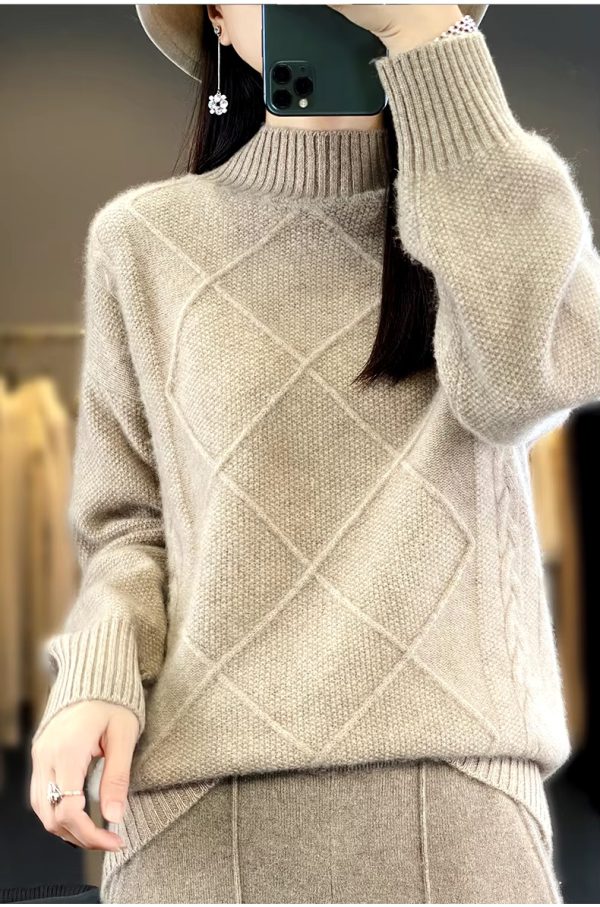 Casual Mock Neck Pullover Cashmere Warm Loose Sweater - Image 5