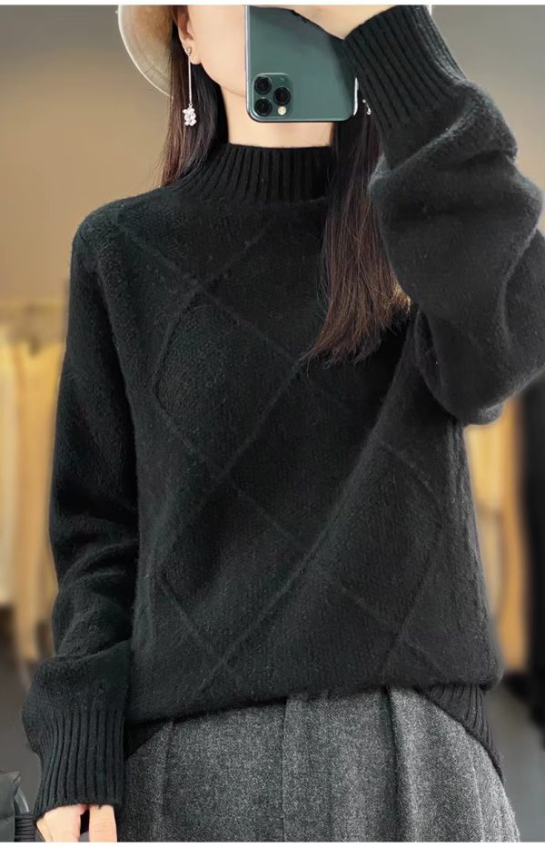 Casual Mock Neck Pullover Cashmere Warm Loose Sweater - Image 8