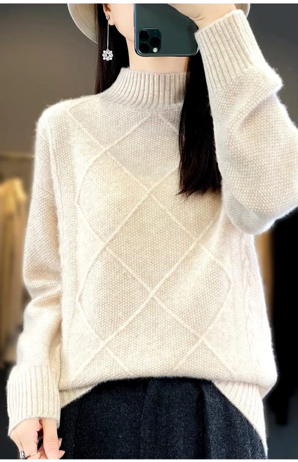 Casual Mock Neck Pullover Cashmere Warm Loose Sweater - Image 12