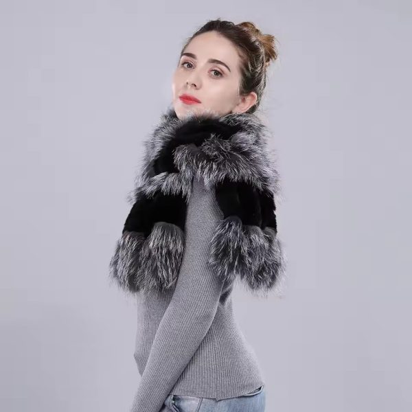 Casual Natural Genuine Rex Rabbit Real Fox Fur Scarf - Image 3