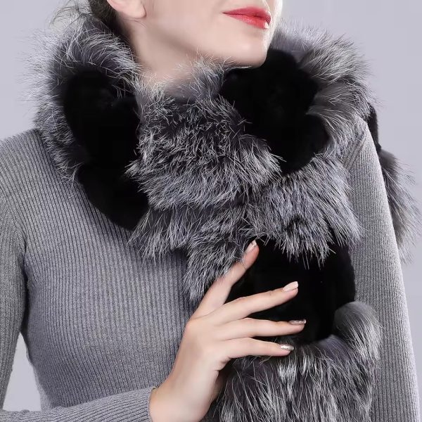 Casual Natural Genuine Rex Rabbit Real Fox Fur Scarf - Image 4