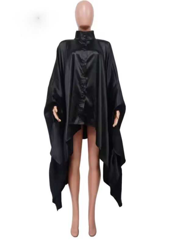 Casual Pleated Long Sleeve Cape Bat Plus Size Top - Image 5