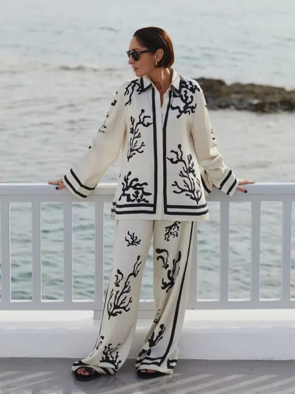 Casual Printing Long Pants And Long Sleeve Shirt 2 Pieces Sets