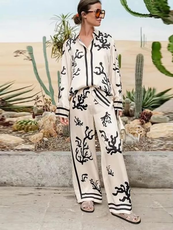 Casual Printing Long Pants And Long Sleeve Shirt 2 Pieces Sets - Image 3