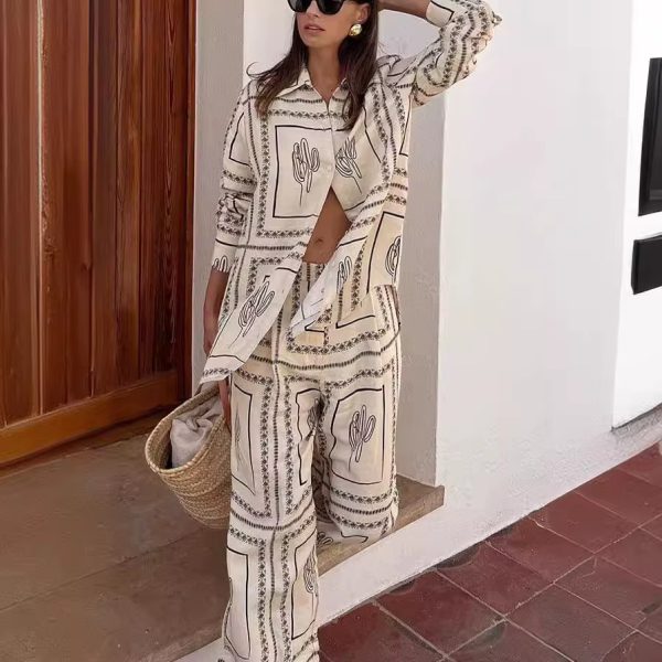 Casual Printing Long Pants And Long Sleeve Shirt 2 Pieces Sets - Image 2