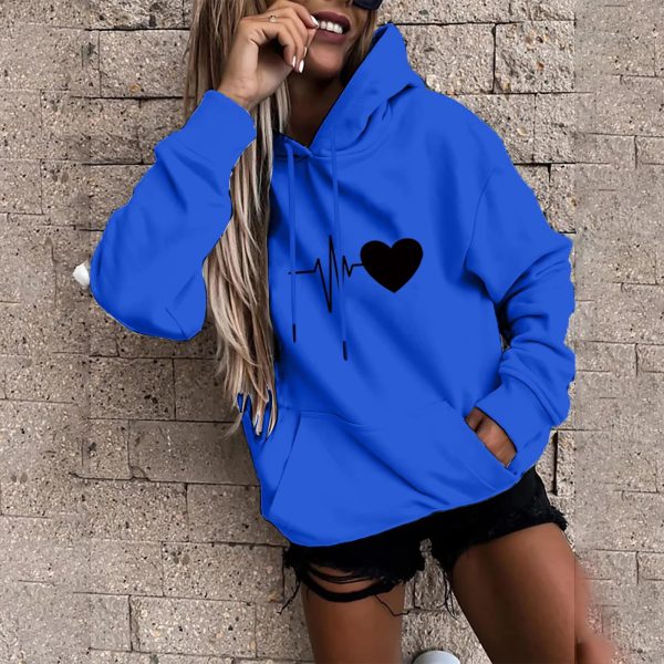 Casual Pullover Fun Print Hooded Sweatshirt Loose Sports Tops