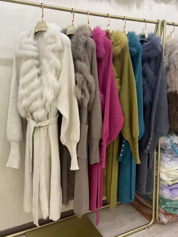 Casual Real Fox Fur Knitting Over Size Loose Sweater Coat - Image 8