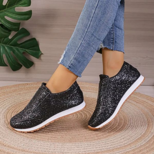 Casual Sequin Canvas Sneakers Shallow SLIP-ON Platform Shoes - Image 6