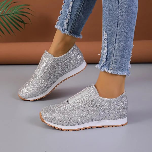 Casual Sequin Canvas Sneakers Shallow SLIP-ON Platform Shoes - Image 2