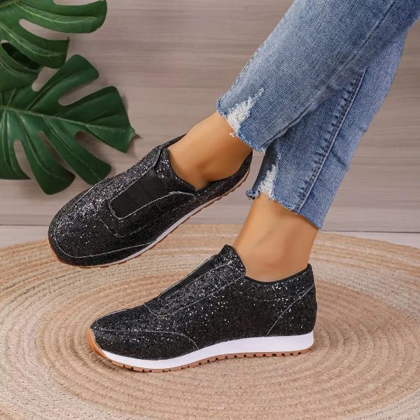 Casual Sequin Canvas Sneakers Shallow SLIP-ON Platform Shoes - Image 5