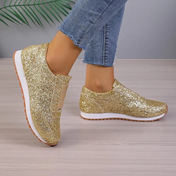 Casual Sequin Canvas Sneakers Shallow SLIP-ON Platform Shoes - Image 4