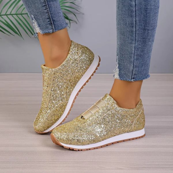 Casual Sequin Canvas Sneakers Shallow SLIP-ON Platform Shoes - Image 3