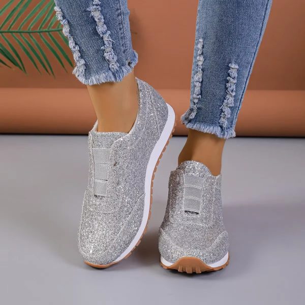 Casual Sequin Canvas Sneakers Shallow SLIP-ON Platform Shoes