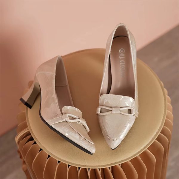 Casual Slip on Leather Outdoor Office Block Small Heels Shoes - Image 7