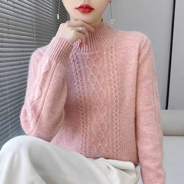 Casual Soft Mock Neck Knitted Pullover Cashmere Sweater