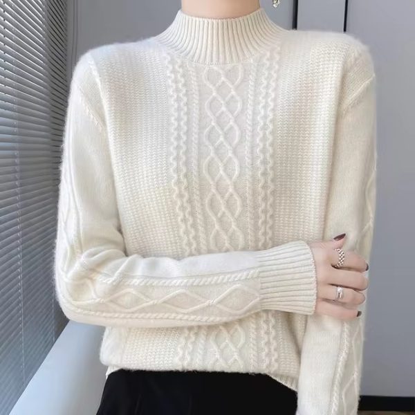 Casual Soft Mock Neck Knitted Pullover Cashmere Sweater - Image 2