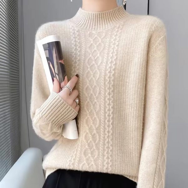 Casual Soft Mock Neck Knitted Pullover Cashmere Sweater - Image 3