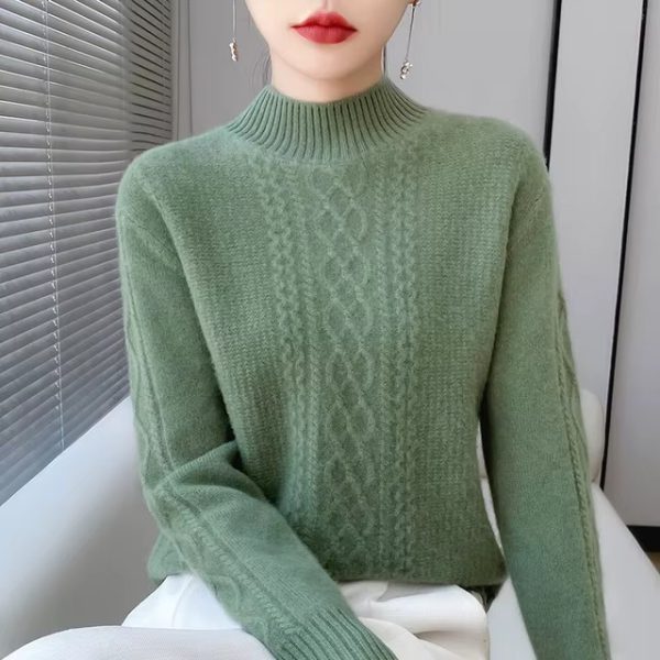 Casual Soft Mock Neck Knitted Pullover Cashmere Sweater - Image 4