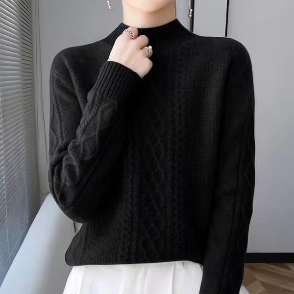 Casual Soft Mock Neck Knitted Pullover Cashmere Sweater - Image 5