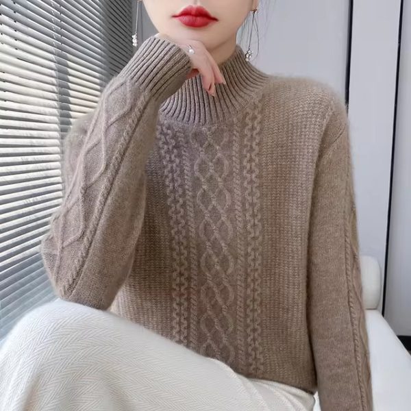 Casual Soft Mock Neck Knitted Pullover Cashmere Sweater - Image 6