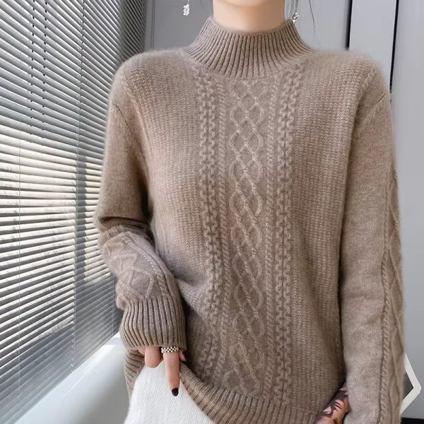 Casual Soft Mock Neck Knitted Pullover Cashmere Sweater - Image 7