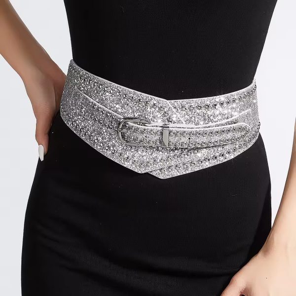 Casual Solid Elastic rubber waist seal with sequined rivets Belts