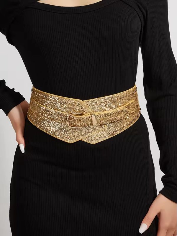 Casual Solid Elastic rubber waist seal with sequined rivets Belts - Image 3