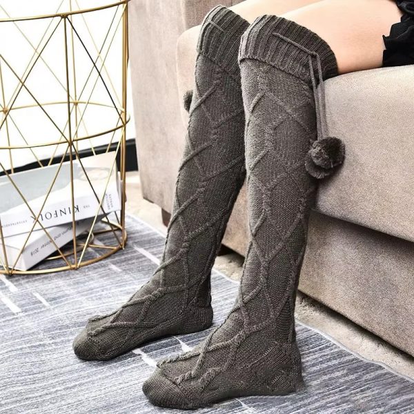 Casual Solid Knitted Bow Decoration Home Thick Over Knee Socks