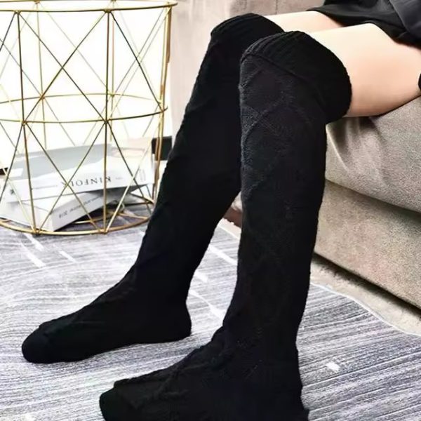 Casual Solid Knitted Bow Decoration Home Thick Over Knee Socks - Image 5