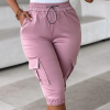 Casual Solid Lace Up Regular Slim Fit Elastic Waist Calf Length Pant - Image 3