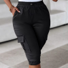 Casual Solid Lace Up Regular Slim Fit Elastic Waist Calf Length Pant - Image 4