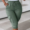 Casual Solid Lace Up Regular Slim Fit Elastic Waist Calf Length Pant - Image 5