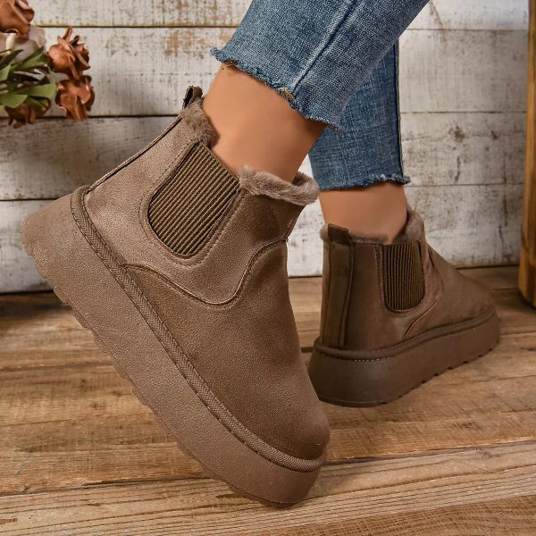 Casual Suede Fur Chelsea Ankle Flats Platform Short Plush Warm Snow Boots - Image 5