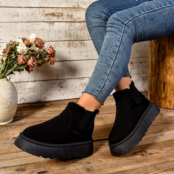 Casual Suede Fur Chelsea Ankle Flats Platform Short Plush Warm Snow Boots - Image 12