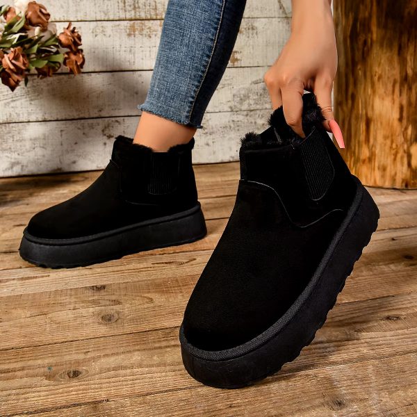 Casual Suede Fur Chelsea Ankle Flats Platform Short Plush Warm Snow Boots - Image 15