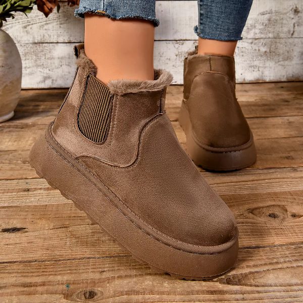 Casual Suede Fur Chelsea Ankle Flats Platform Short Plush Warm Snow Boots - Image 2