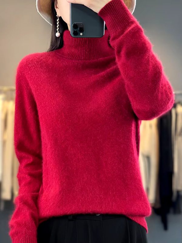 Casual Turn Down Collar Pullover Long Sleeve Cashmere Sweater - Image 11