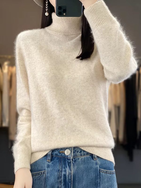 Casual Turn Down Collar Pullover Long Sleeve Cashmere Sweater - Image 7