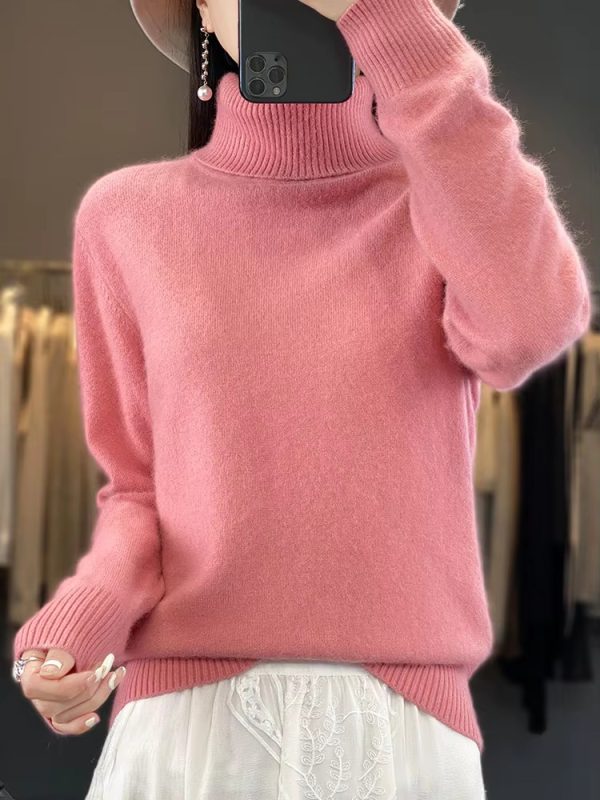 Casual Turn Down Collar Pullover Long Sleeve Cashmere Sweater - Image 4