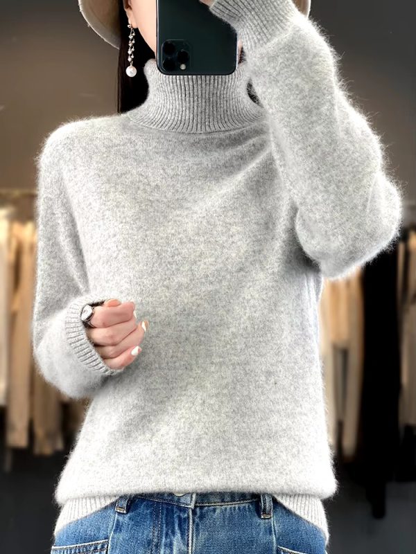 Casual Turn Down Collar Pullover Long Sleeve Cashmere Sweater - Image 5