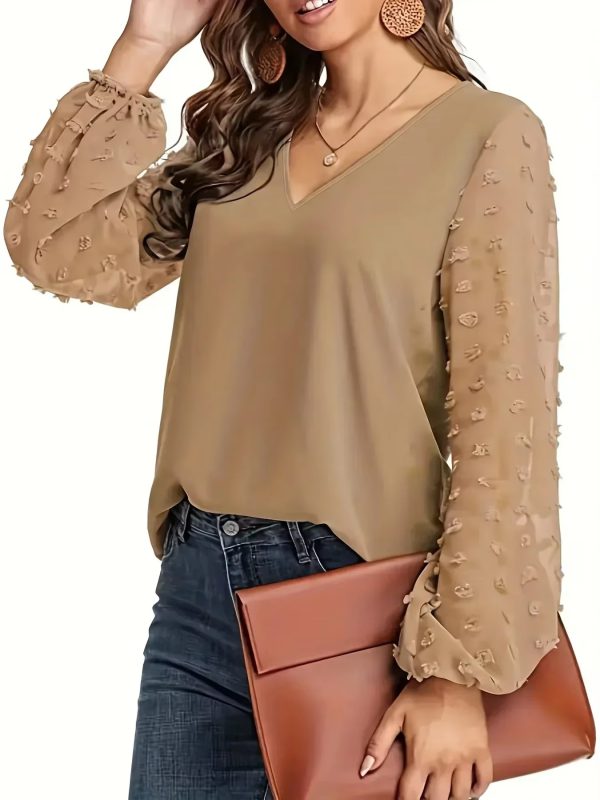 Casual V-Neck Slight Stretch Loose Fit Plus Size Shirt - Image 2