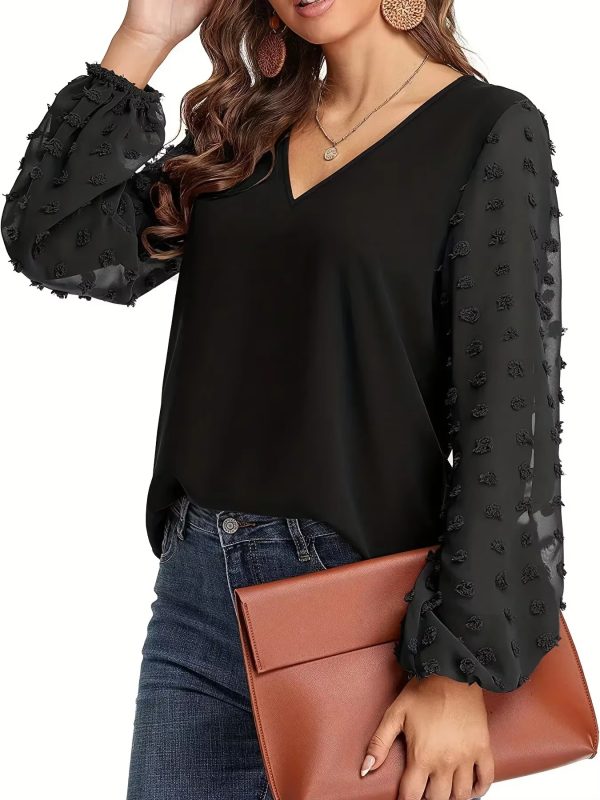 Casual V-Neck Slight Stretch Loose Fit Plus Size Shirt - Image 4