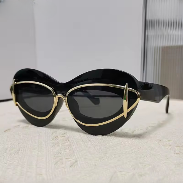 Cat Eye Double Frame Retro Eyewear Shades UV400 Vintage Punk Sun Glasses - Image 4