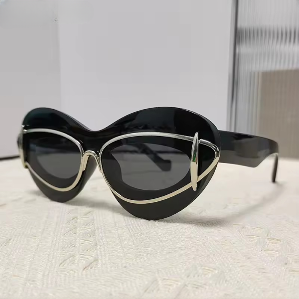 Retro UV400 Vintage Punk Cat Eye Double Frame Sun Glasses - Image 2