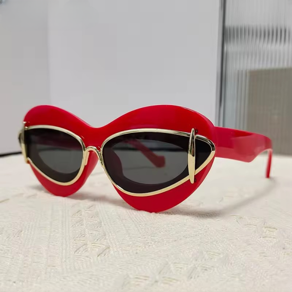 Cat Eye Double Frame Retro Eyewear Shades UV400 Vintage Punk Sun Glasses - Image 6