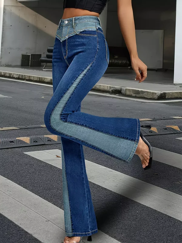 Chic And Modern Raised Buttons Flared Jeans Street Wear - Image 3