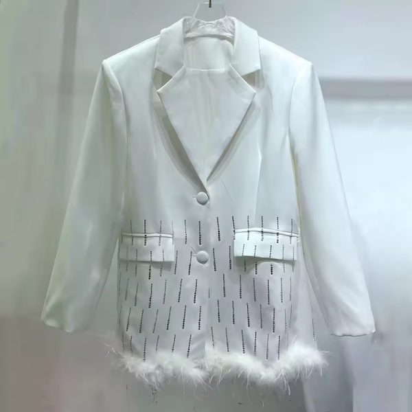 Chic Notched Collar Long Sleeve Solid Patchwork Feather Blazer - Image 6